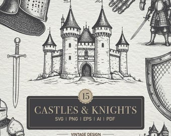 Vintage Castle & Knight SVG Bundle: Medieval Clipart (Digital Download)