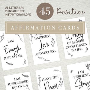 45 tarjetas de afirmación imprimibles con flores silvestres, tarjetas de midfulness, tablero de visión digital, baraja de cartas de amor propio, mentalidad de afirmación positiva, PDF