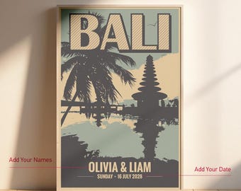Personalized Bali Travel Poster, Custom Wedding Gift (Digital Download)