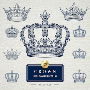 Vintage Crown SVG Bundle – 32 King Queen Clipart Designs (svg png eps pdf ai)