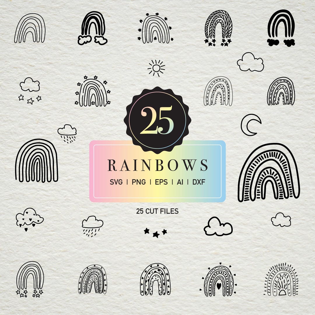 25 Rainbow Doodle SVG Bundle: Celestial Vector Clipart (digital ...