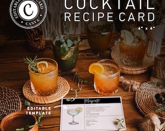Personalized Cocktail Recipe Card Template: Printable Bar Drinks (Canva)