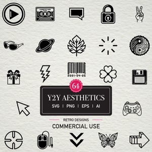 Y2K Aesthetics SVG Bundle, Retro 2000s Cyberpunk Icons (Digital Download)