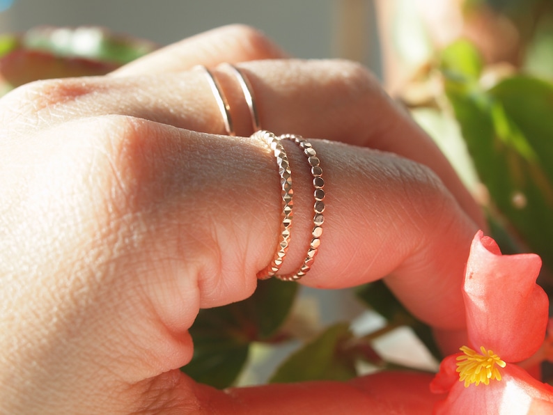 Yellow Gold Diamond Cut Ring, gold filled Stacking Ring, Diamond texture, 14K gold filled, made to order image 7