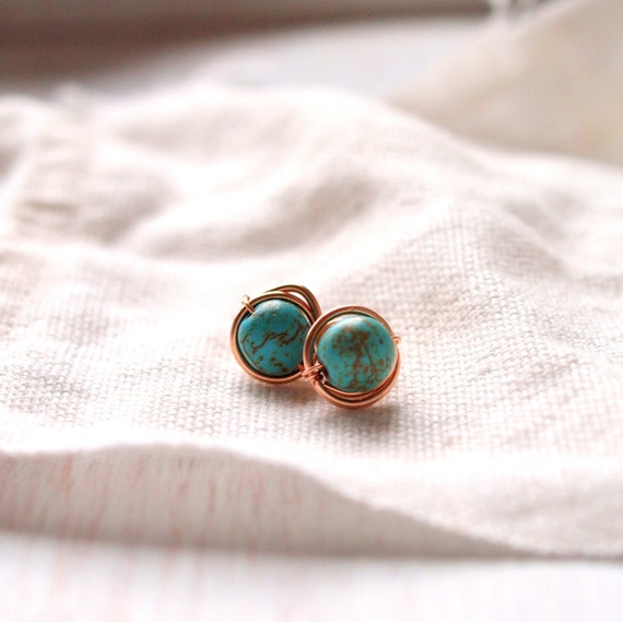 Simple Turquoise Round Stud Earrings Simple Turquoise Round Stud Earrings