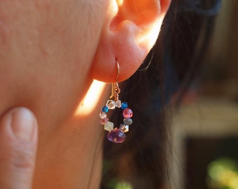 14K rose gold filled dangle earrings for February Baby earrings, AAA gemstones earrings dangle, halo wreath hoops dangle