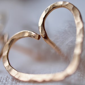 Heart earrings studs jewelry handmade gold filled hammered gift for her