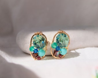 Blue green stud Earrings, Handmade stud earrings, Seafoam jewelry, Turquoise Jewelry, gift for her