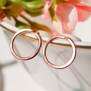 Circle Stud Earrings, Rose Gold, Silver or Gold Hoop Earrings, Hammered Circle Stud Earrings, Small Stud Earrings, Open Circle