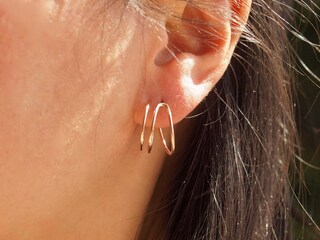Orecchini A Cerchio Triplo Con Zirconi Cubici - Argento Placcato Oro Bianco, Delicati Gioielli Da Donna