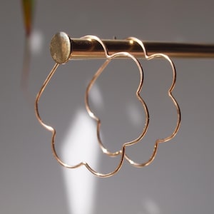 wave hoop earrings, large flower hoop, cloud shape, hammered, shine to finish, material options: rose yellow gold filled, sterling silver