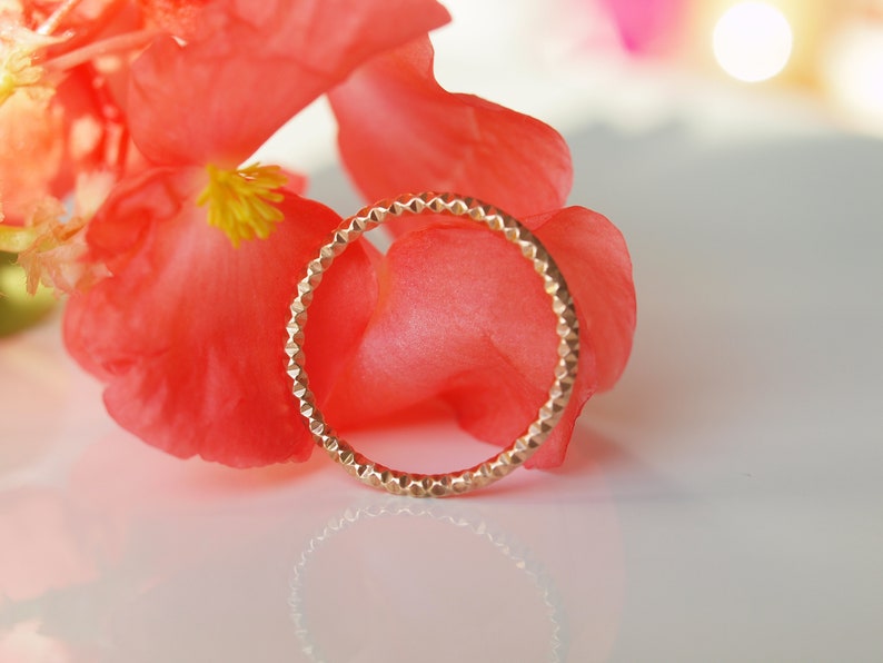 Yellow Gold Diamond Cut Ring, gold filled Stacking Ring, Diamond texture, 14K gold filled, made to order image 5