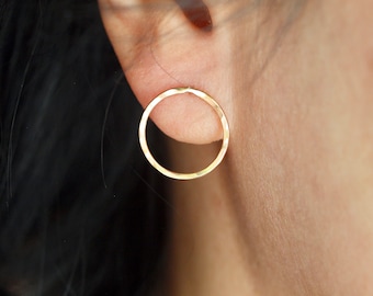 Hammered Open Circle Stud Earrings: Rose Gold Filled, Sterling Silver