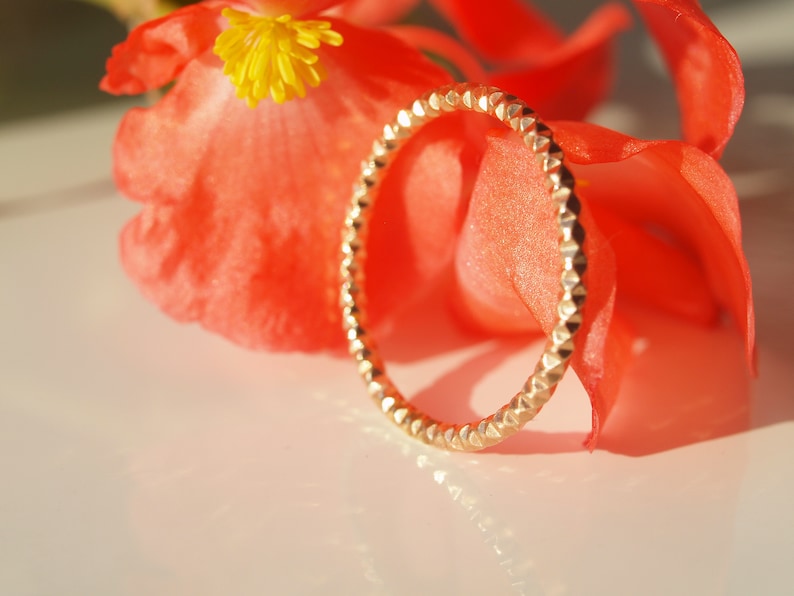 Yellow Gold Diamond Cut Ring, gold filled Stacking Ring, Diamond texture, 14K gold filled, made to order image 2