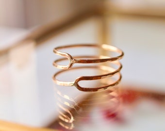 Triple stack ring, stacking ring, hammered, super shiny rose gold filled, sterling silver, yellow gold filled