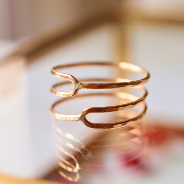 Triple stack ring, stacking ring, hammered, super shiny rose gold filled, sterling silver, yellow gold filled