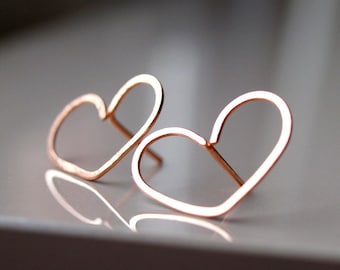 Extra Large heart stud earrings in rose gold filled