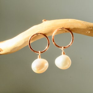 Offene Kreis Ohrstecker mit Perlenanhänger, Roségold filled, Gelbgold filled, Sterling Silber