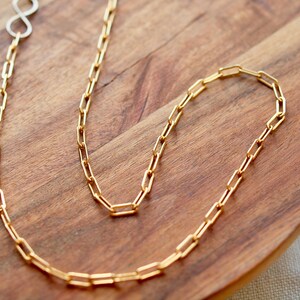 Gold paperclip choker, gold filled paperclip necklace adjustable length, infinity symbol 45 cm