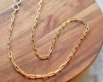 Gold paperclip choker, gold filled paperclip necklace adjustable length, infinity symbol 45 cm