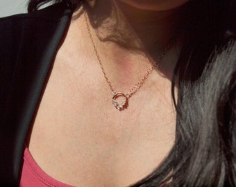 Herkimer Pendant Necklace with oval chain in 14K Rose Gold Filled
