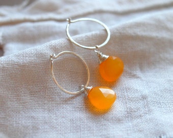 Mango heart briolette dangle earrings detacheable in medium hoop sterling silver
