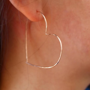 Heart hoop threader earrings, Heart Shape hoop earrings, unconventional hoop, Sterling Silver, Yellow Gold Filled, Rose Gold Filled