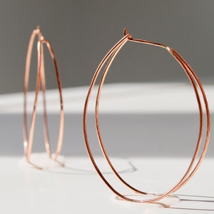 Oversized Oval double hoops, Extra Large Hoops, hammered, rose gold filled, handmade