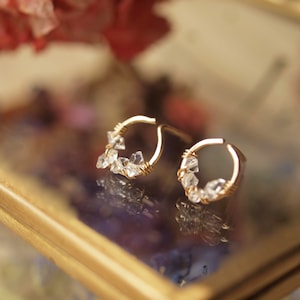 Very small Herkimer Diamond Stud Earrings wirewrapped