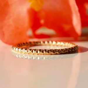 Yellow Gold Diamond Cut Ring, gold filled Stacking Ring, Diamond texture, 14K gold filled, made to order image 4