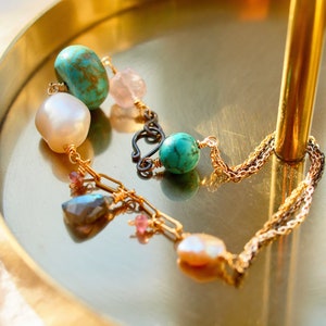 Chunky Armband, oxidiertes Silber und Gelbgold gefüllt Combo,