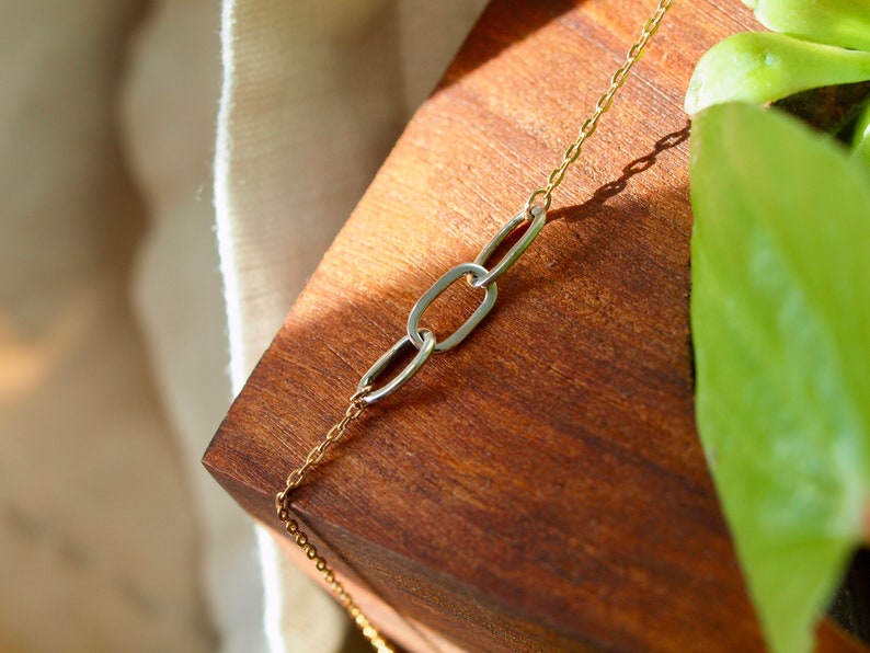 Beth Necklace, three Chains Necklace, Mix material sterling and yellow gold filled short necklace, dainty daily necklace image 5