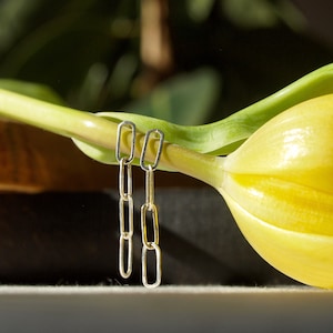 Handmade Link Paperclip stud dangle earrings, sterling silver medium length earrings, silver paperclip link earrings