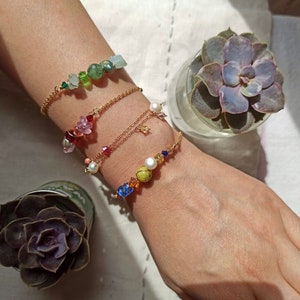 Bar Bracelet, wirewrapped yellow gold filled chain link, lobster clasps, 3 size available, gemstones: fuchsia, agate moss, yellow turquoise