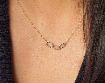 Beth Necklace, three Chains Necklace, Mix material sterling and yellow gold filled short necklace, dainty daily necklace
