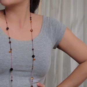 Black and orange long necklace in antique copper chain image 4