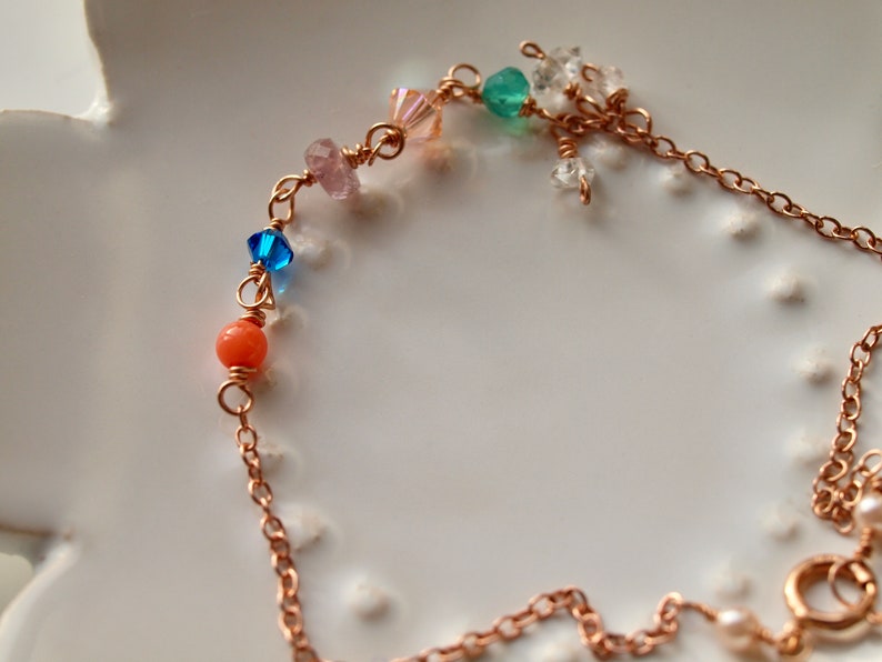 stacking bracelet, coral, onyx green, pink sapphire, herkimer, stackable bracelet image 6