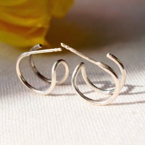Boucles d&#39;oreilles deux piercings illusion, créoles trompe l&#39;oeil, argent sterling