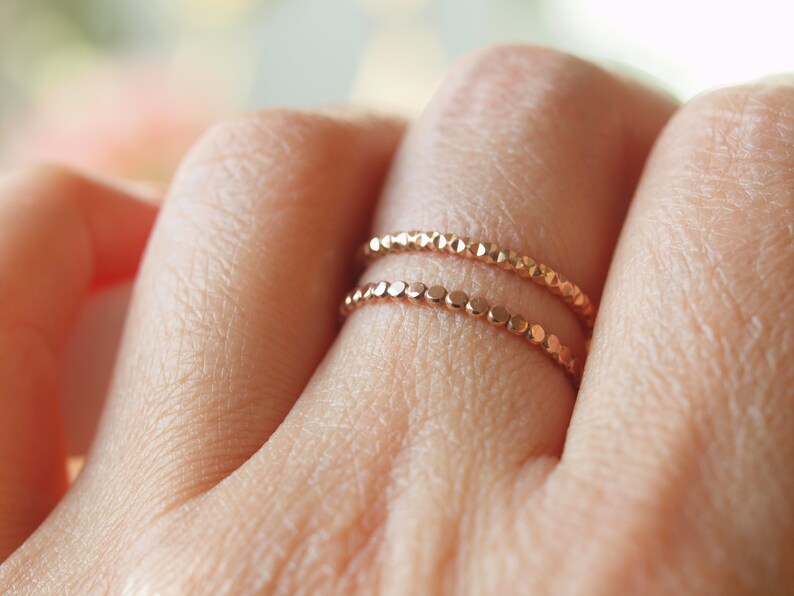 Yellow Gold Diamond Cut Ring, gold filled Stacking Ring, Diamond texture, 14K gold filled, made to order image 3