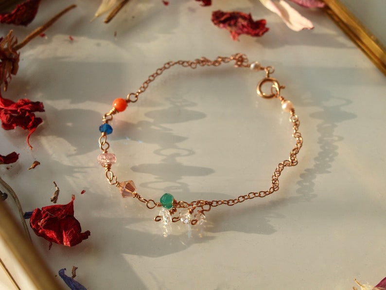 stacking bracelet, coral, onyx green, pink sapphire, herkimer, stackable bracelet image 1