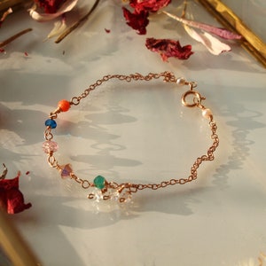 stacking bracelet, coral, onyx green, pink sapphire, herkimer, stackable bracelet image 2