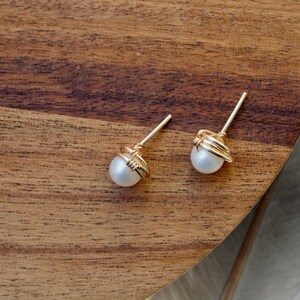 Pearl Stud Earrings Gold filled Earrings, Rose Gold Filled White Pearl Earrings, June baby, Bridal, Earrings Post Pearl, AAA quality image 4