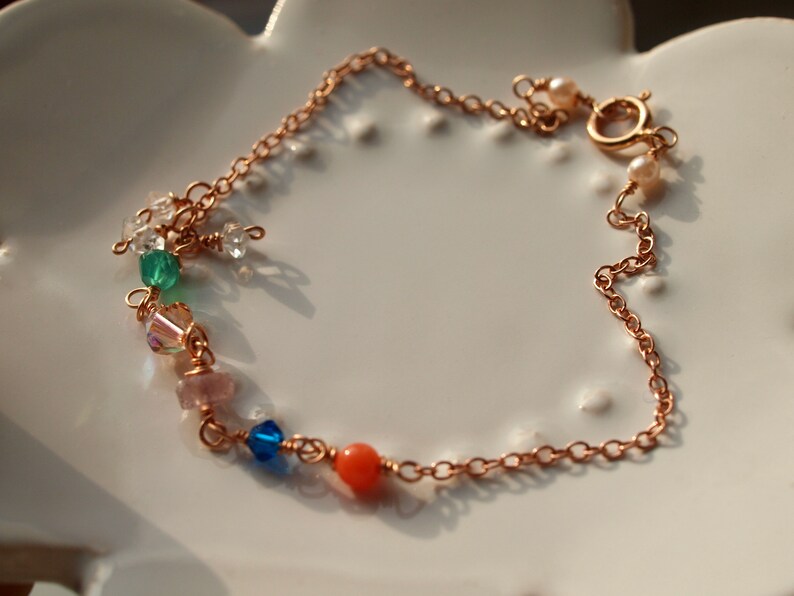 stacking bracelet, coral, onyx green, pink sapphire, herkimer, stackable bracelet image 7