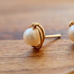 Pearl Stud Earrings Gold filled Earrings, Rose Gold Filled White Pearl Earrings, June baby, Bridal, Earrings Post Pearl, AAA quality image 3