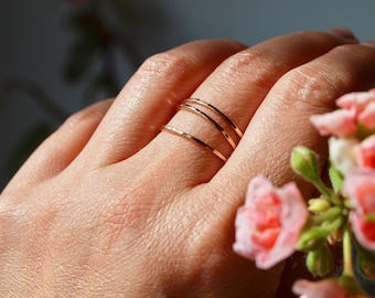 3 fine stacking rings, thin ring, trio ring, stackable, hammered thin ring, three rings, minimalist ring, hammered texture, made to order