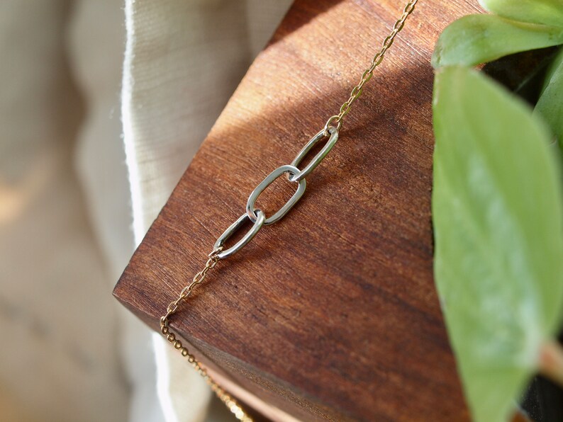 Beth Necklace, three Chains Necklace, Mix material sterling and yellow gold filled short necklace, dainty daily necklace image 8