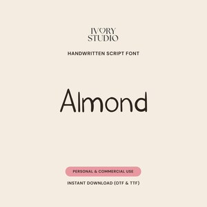 Handwritten Font for Canva, Cute Bouncy Script Font OTF TTF, Procreate Goodnotes Font, Font for Small Business Logo, Almond