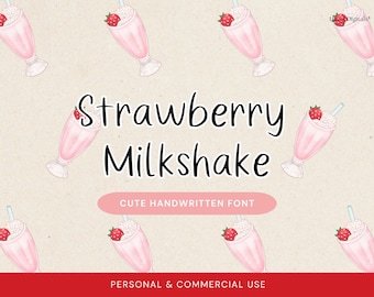 Handwritten Font Strawberry Milkshake, Cute Handwriting Font, Commercial Use, GoodNotes Study Note Font, Student Digital Planner Journal