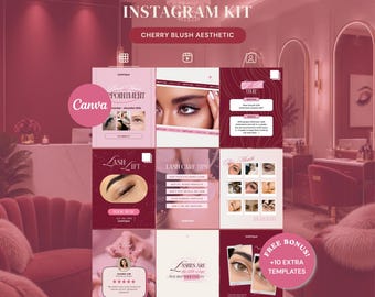 Lash Tech Instagram Templates, Lash Artist Esthetician Canva Kit, Beauty Salon Social Media Posts, Pink Canva Bundle