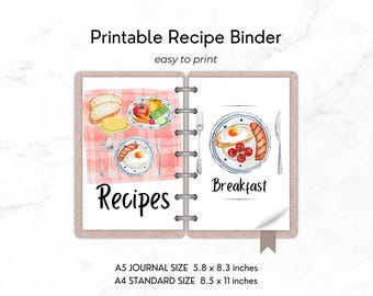 Printable Recipe Binder-Digital Recipe Book-Meal Planner-Recipe Journal Pages-Cookbook Binder-Recipe Binder Kit-Recipe Dividers-Recipe Pages